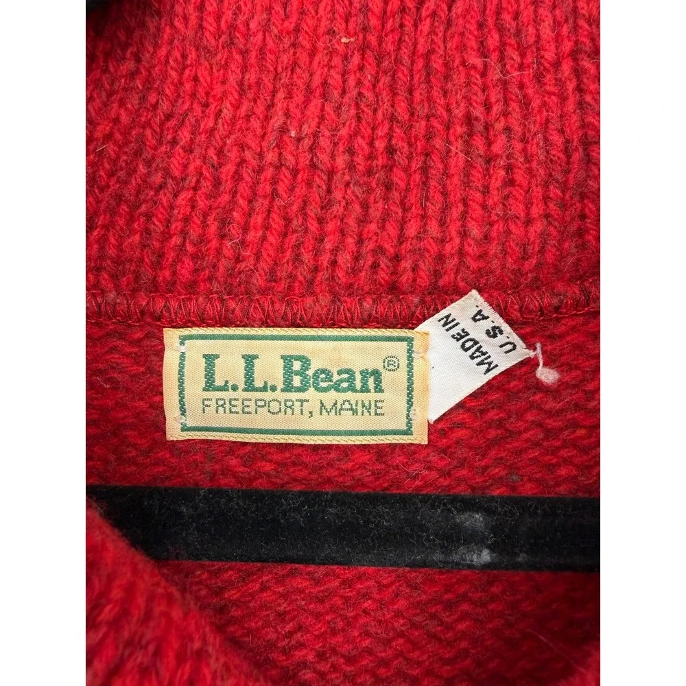 Vtg LL Bean Fairport Maine Mens Red Wool Shawl Collar Knit Sweater Made in USA M
